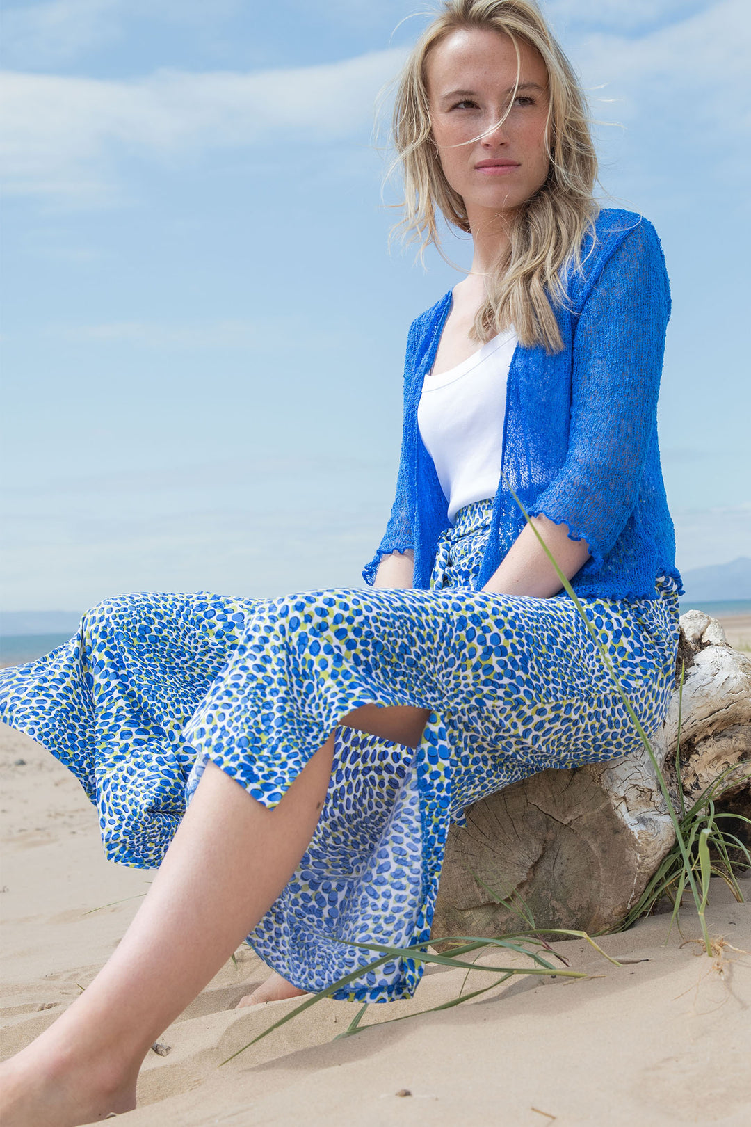 Marble Trousers Wide Leg Blue Petal Print 7943 153 - Experience Boutique