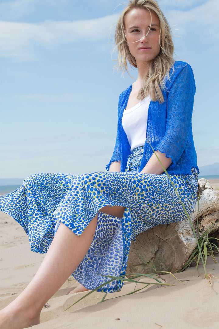 Marble Trousers Wide Leg Blue Petal Print 7943 153 - Experience Boutique