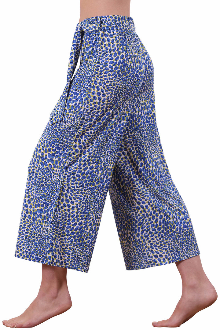 Marble Trousers Wide Leg Blue Petal Print 7943 153 - Experience Boutique