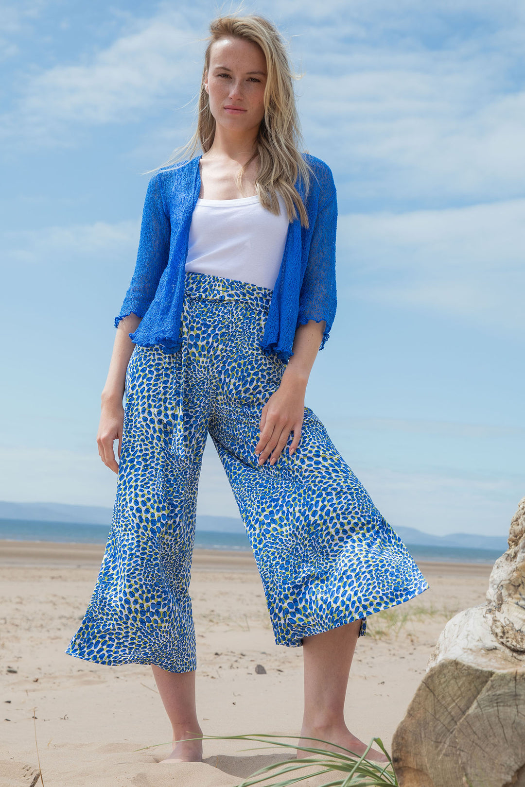 Marble Trousers Wide Leg Blue Petal Print 7943 153 - Experience Boutique