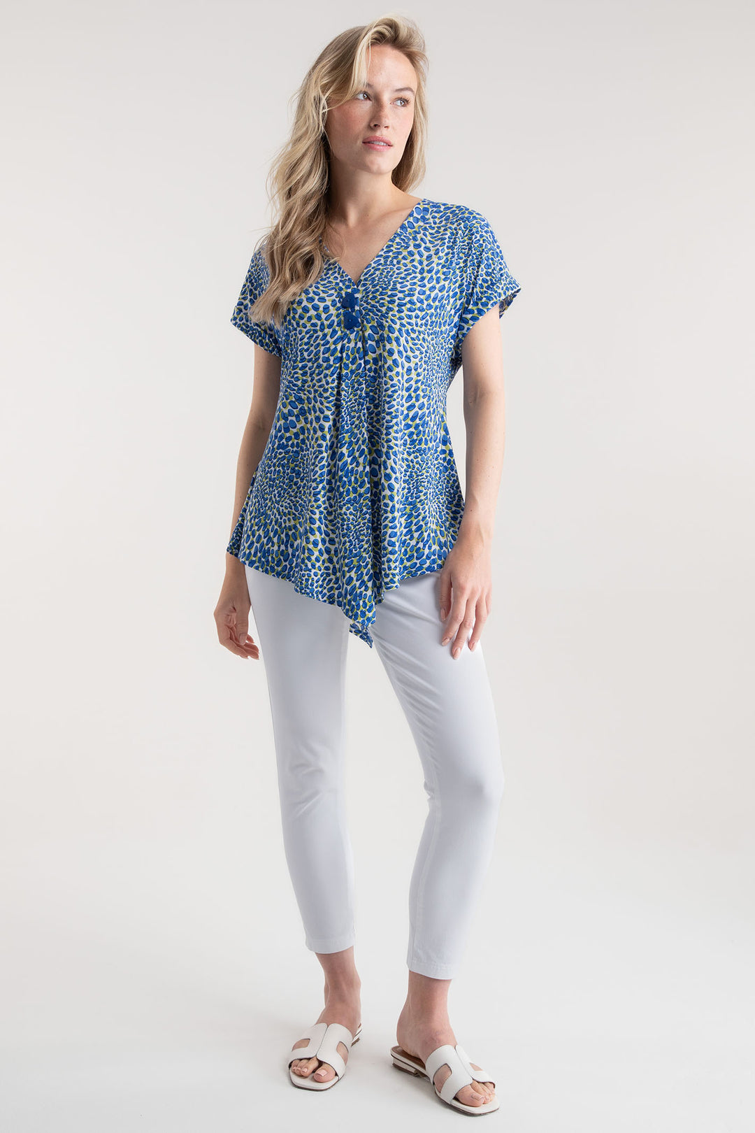 Marble Tunic Top Blue Petal Print 7936 153 - Experience Boutique