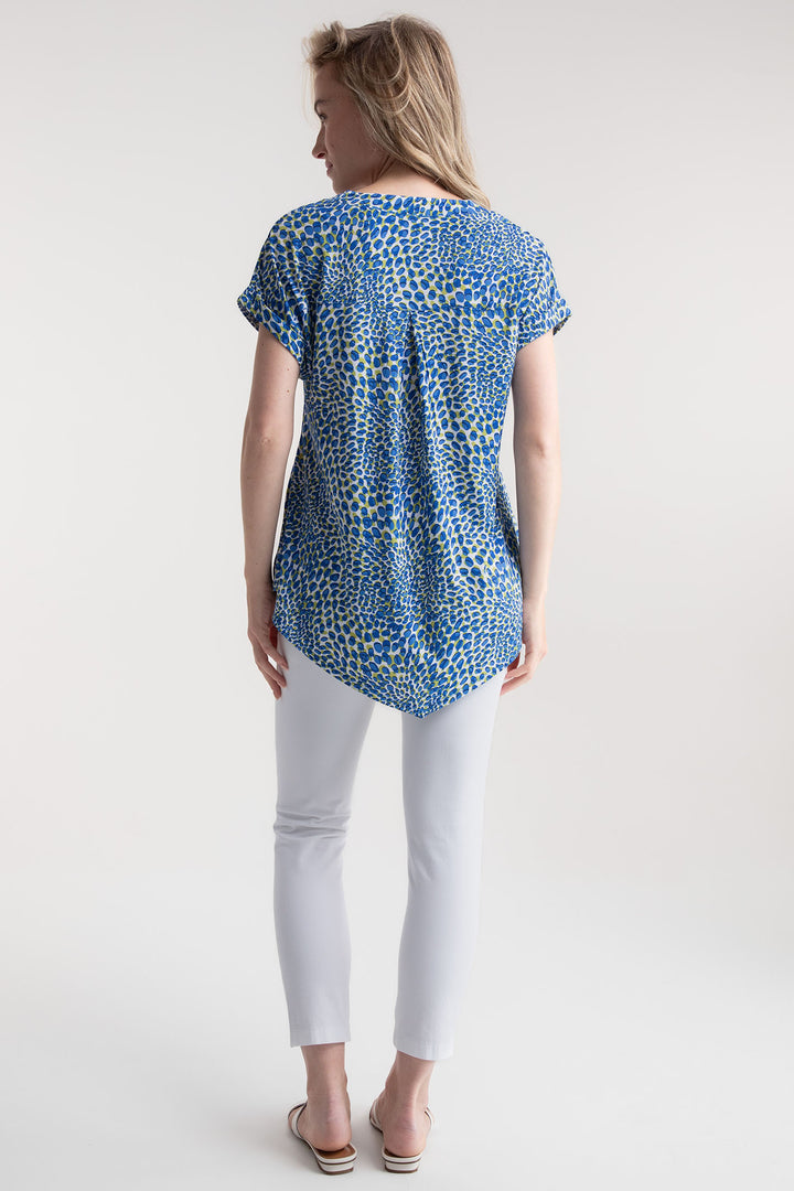 Marble Tunic Top Blue Petal Print 7936 153 - Experience Boutique