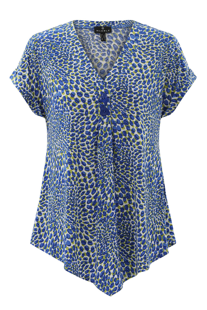 Marble Tunic Top Blue Petal Print 7936 153 - Experience Boutique