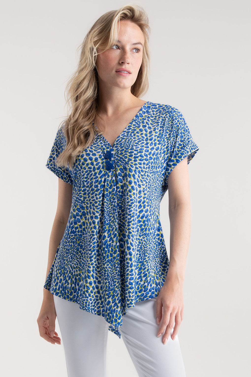 Marble Tunic Top Blue Petal Print 7936 153 - Experience Boutique