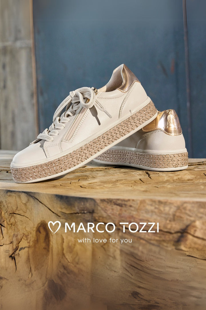 Marco Tozzi Cream Gold Weave Sole Vegan Trainer 23715