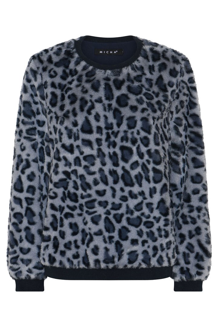 Micha Blue Leopard Print Faux Fur Jumper 184-112 42313, front view