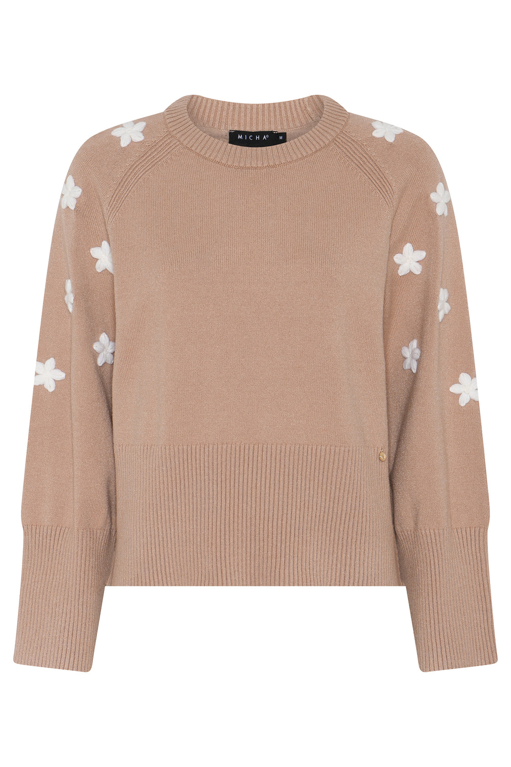 Micha Camel Floral Embroidered Crew Neck Jumper 183-159 34767