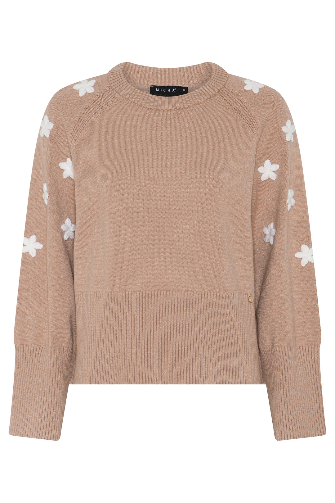 Micha Camel Floral Embroidered Crew Neck Jumper 183-159 34767