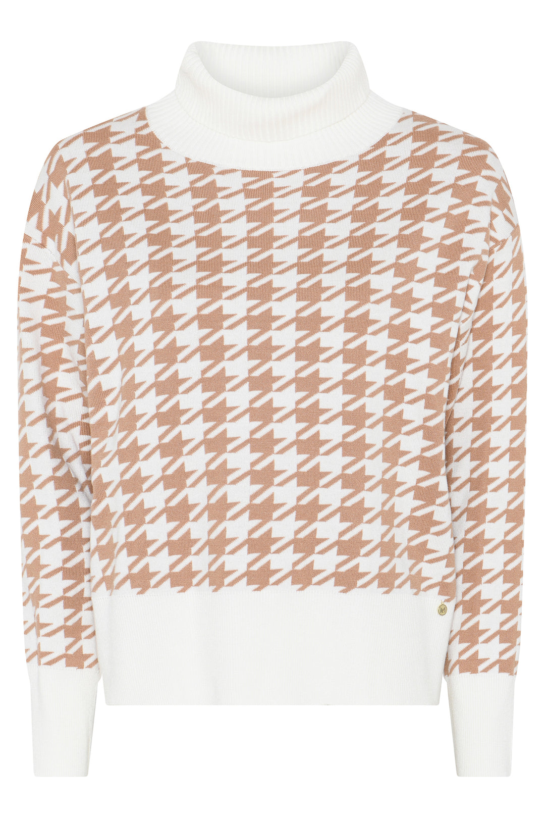 Micha Camel Houndstooth Roll-Neck Jumper 183-140 47462