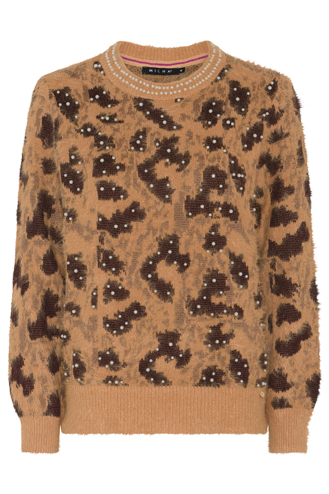 Micha Camel Leopard Print Fluffy Jumper 183-127 30069