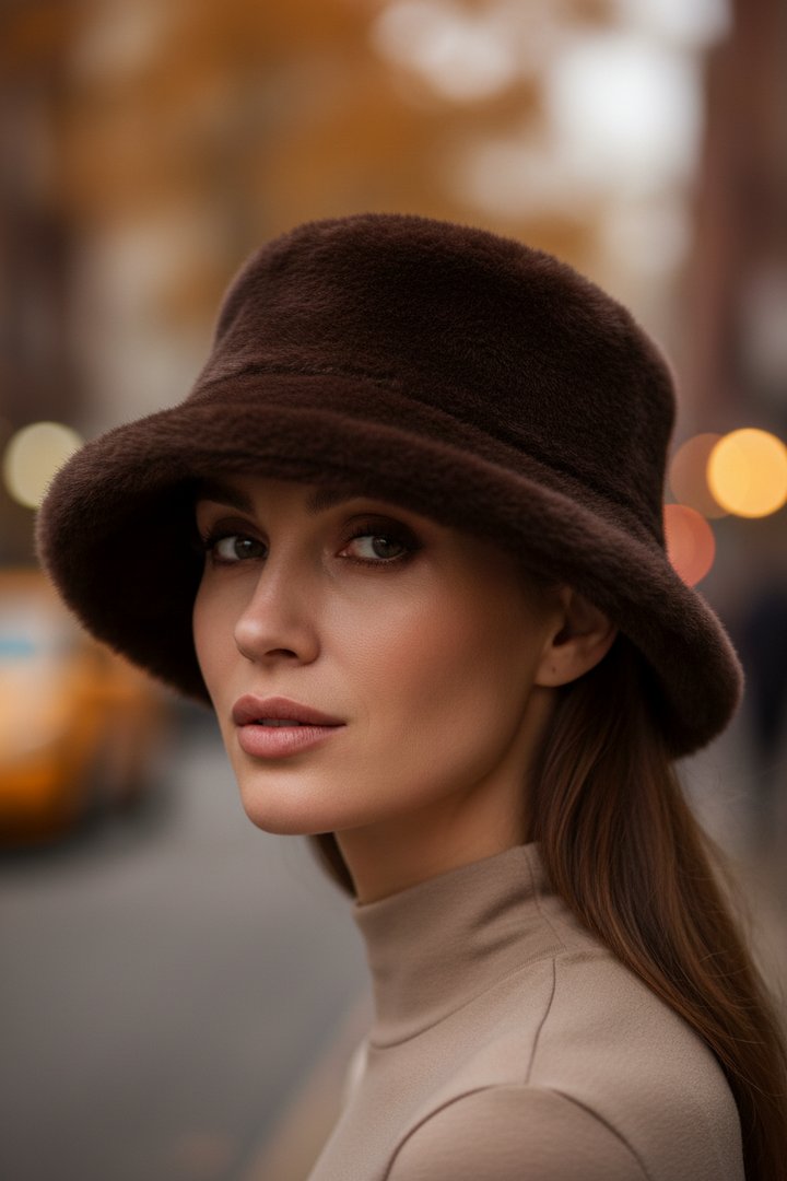 Micha Chocolate Faux Fur Bucket Hat 104-588 4563