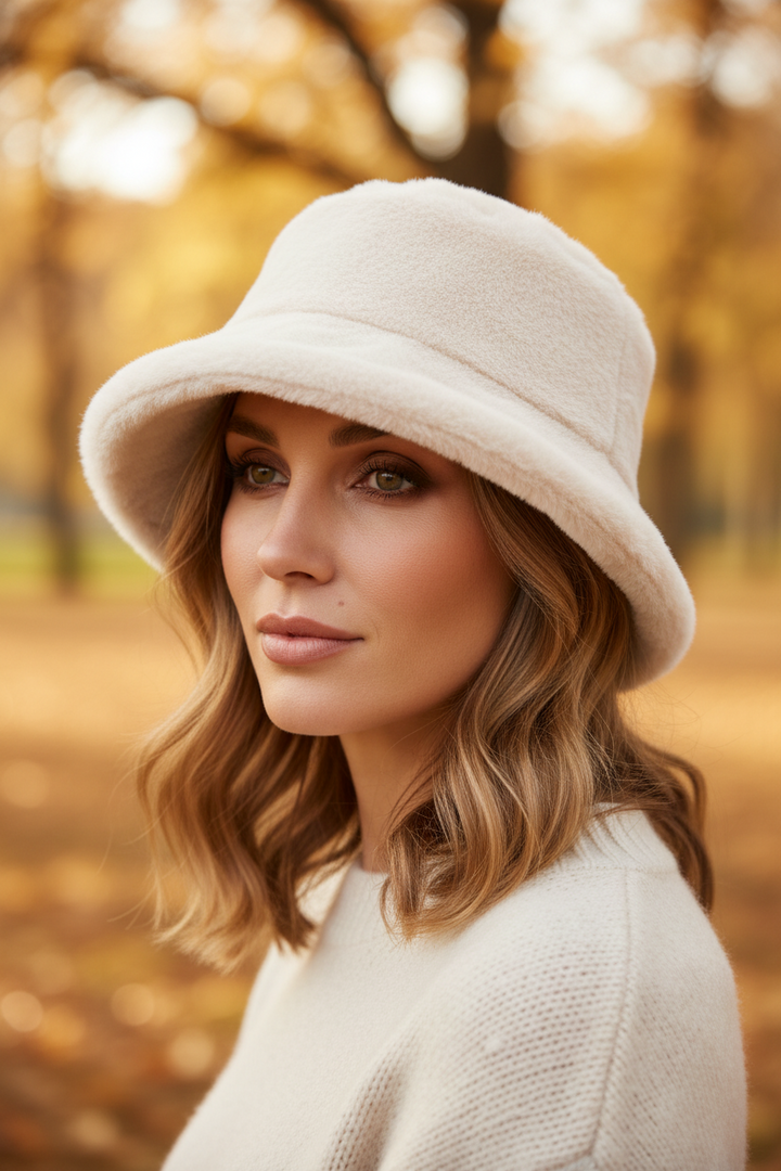 Micha Cream Faux Fur Bucket Hat 104-588 02