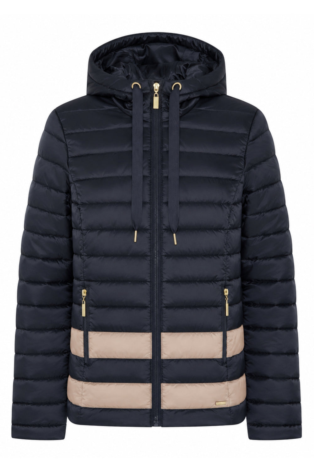 Micha Navy Quilted Hooded Puffer Jacket 144-292 57611, front view