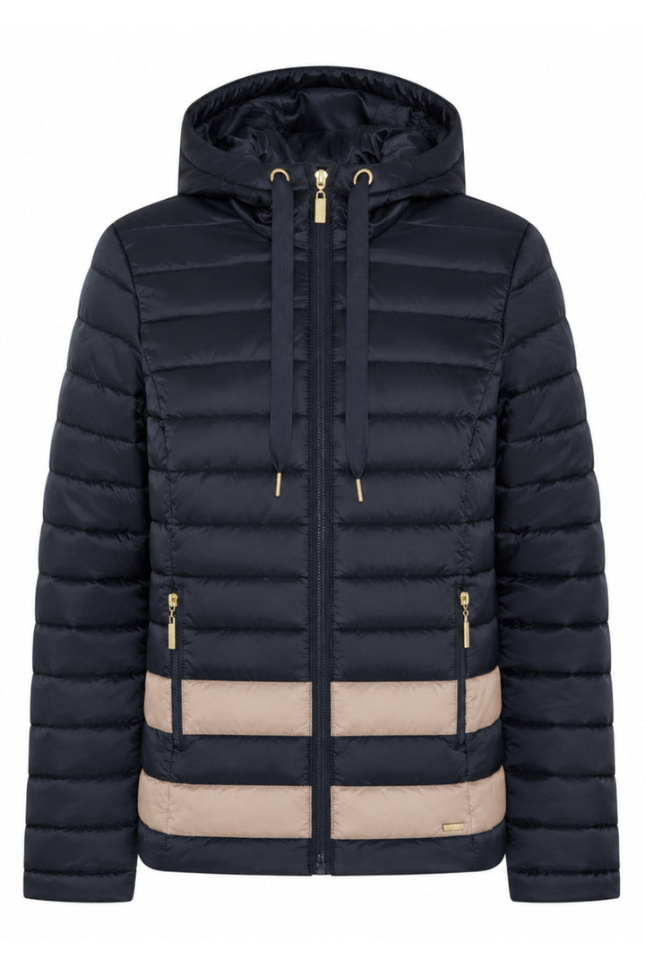 Micha Navy Quilted Hooded Puffer Jacket 144-292 57611, front view