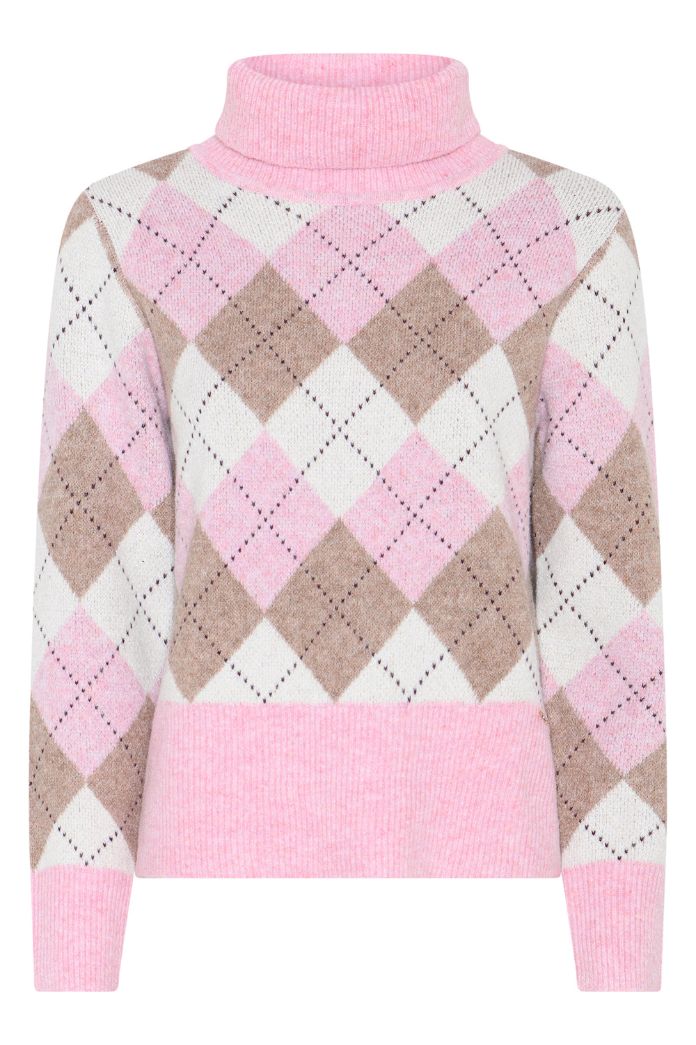 Micha Pink Argyle Sequin Detail Roll-Neck Jumper 183-151 76068