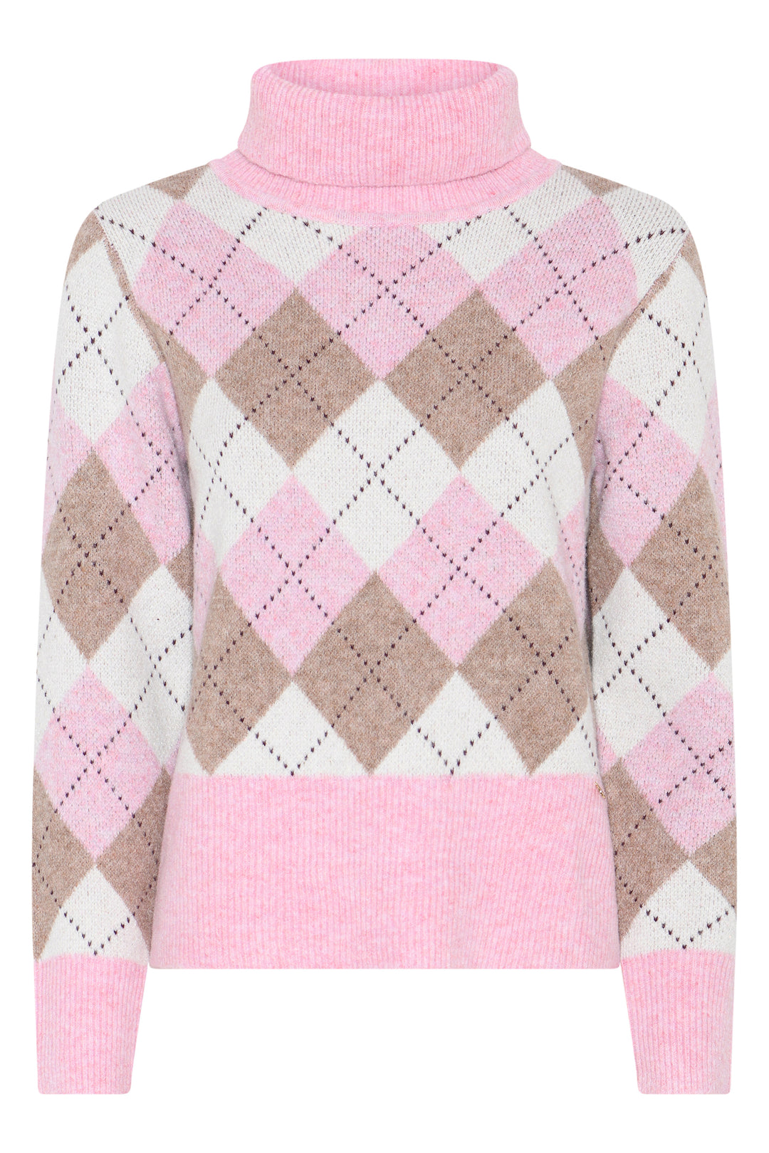 Micha Pink Argyle Sequin Detail Roll-Neck Jumper 183-151 76068