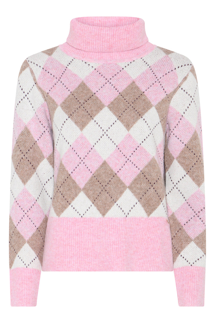 Micha Pink Argyle Sequin Detail Roll-Neck Jumper 183-151 76068