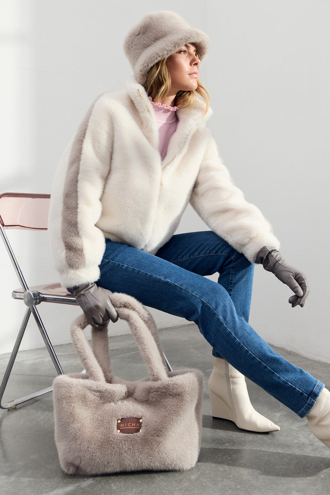 Micha Taupe Faux Fur Bucket Hat 104-588 4356