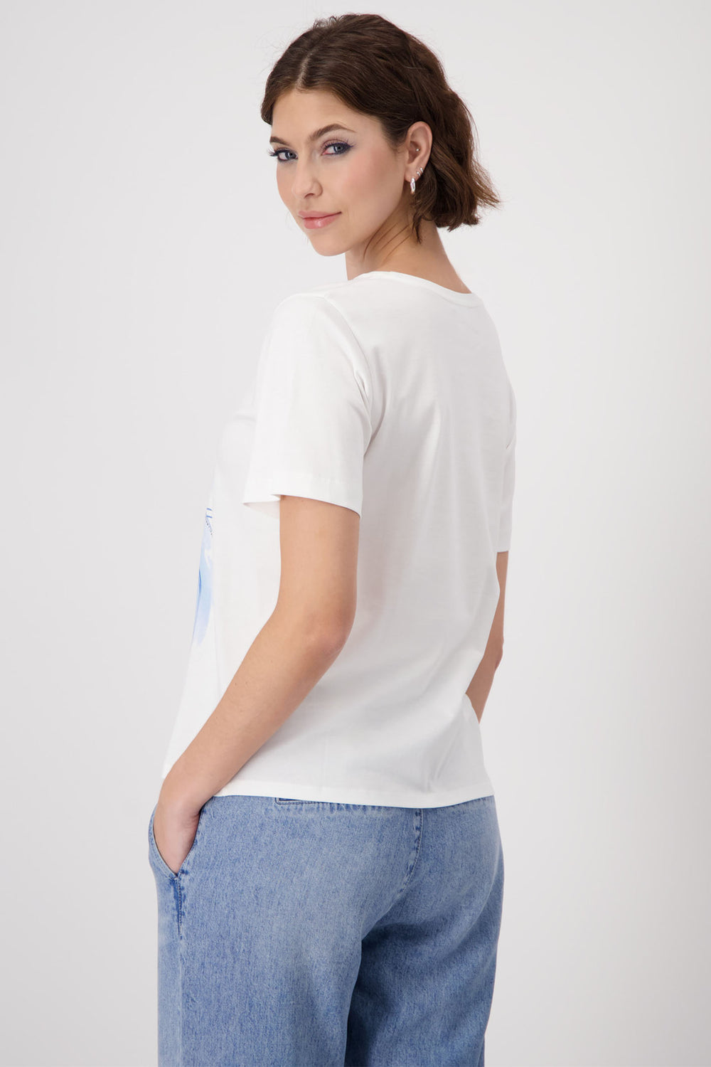 Monari 409417 Off White Round Neck T-Shirt - Experience Boutique