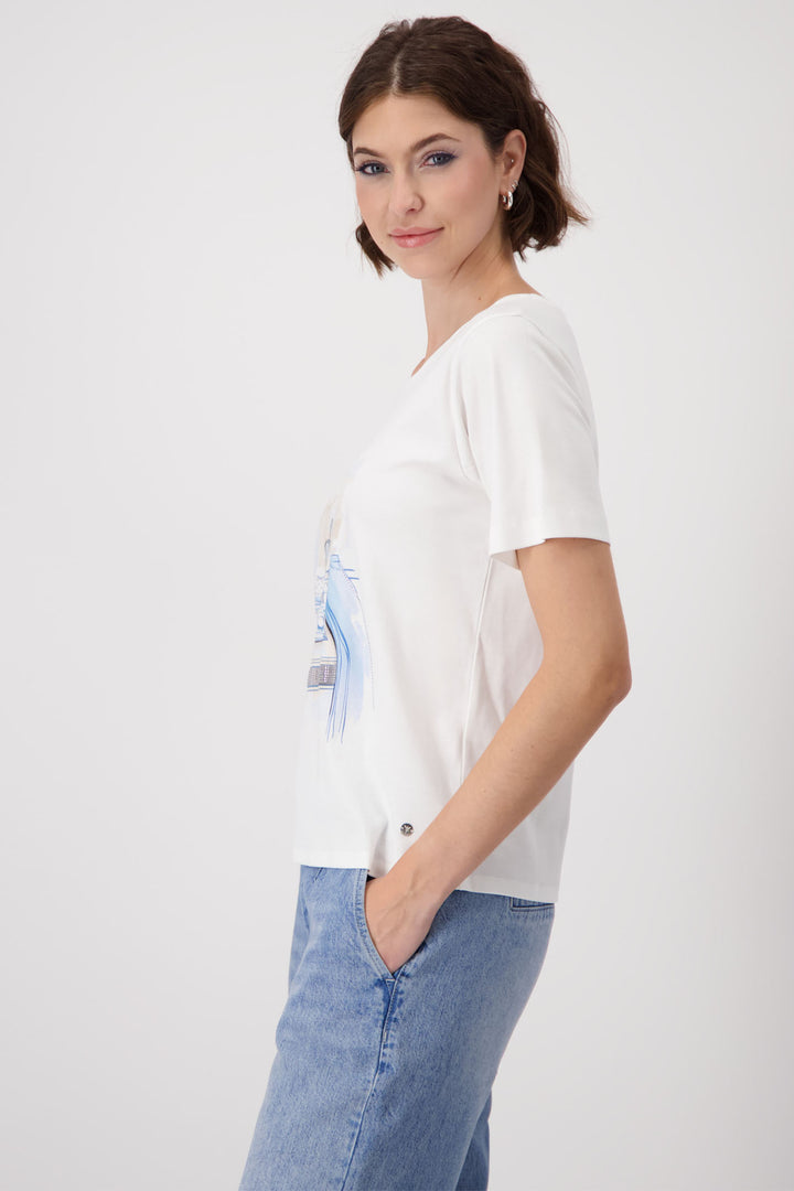 Monari 409417 Off White Round Neck T-Shirt - Experience Boutique