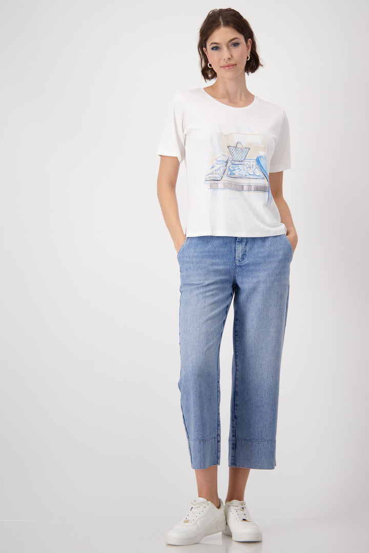 Monari 409417 Off White Round Neck T-Shirt - Experience Boutique