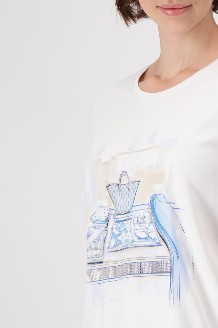 Monari 409417 Off White Round Neck T-Shirt - Experience Boutique