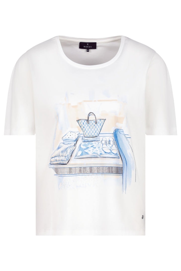 Monari 409417 Off White Round Neck T-Shirt - Experience Boutique