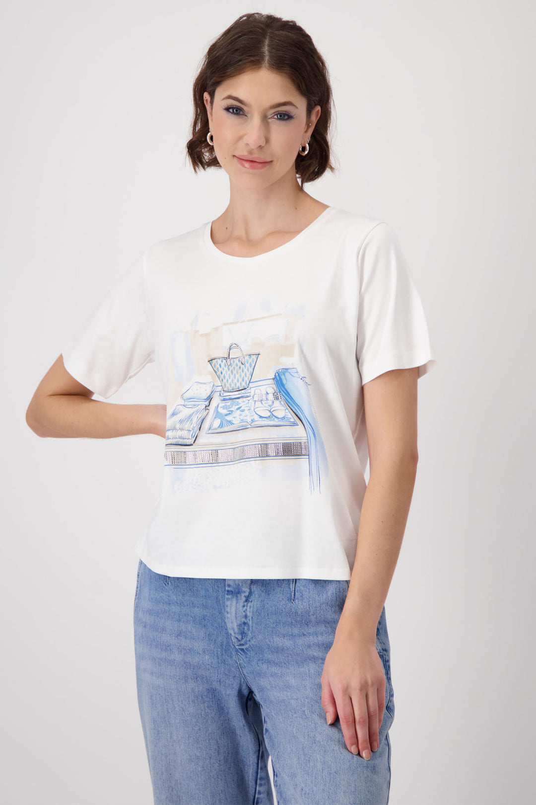Monari 409417 Off White Round Neck T-Shirt - Experience Boutique