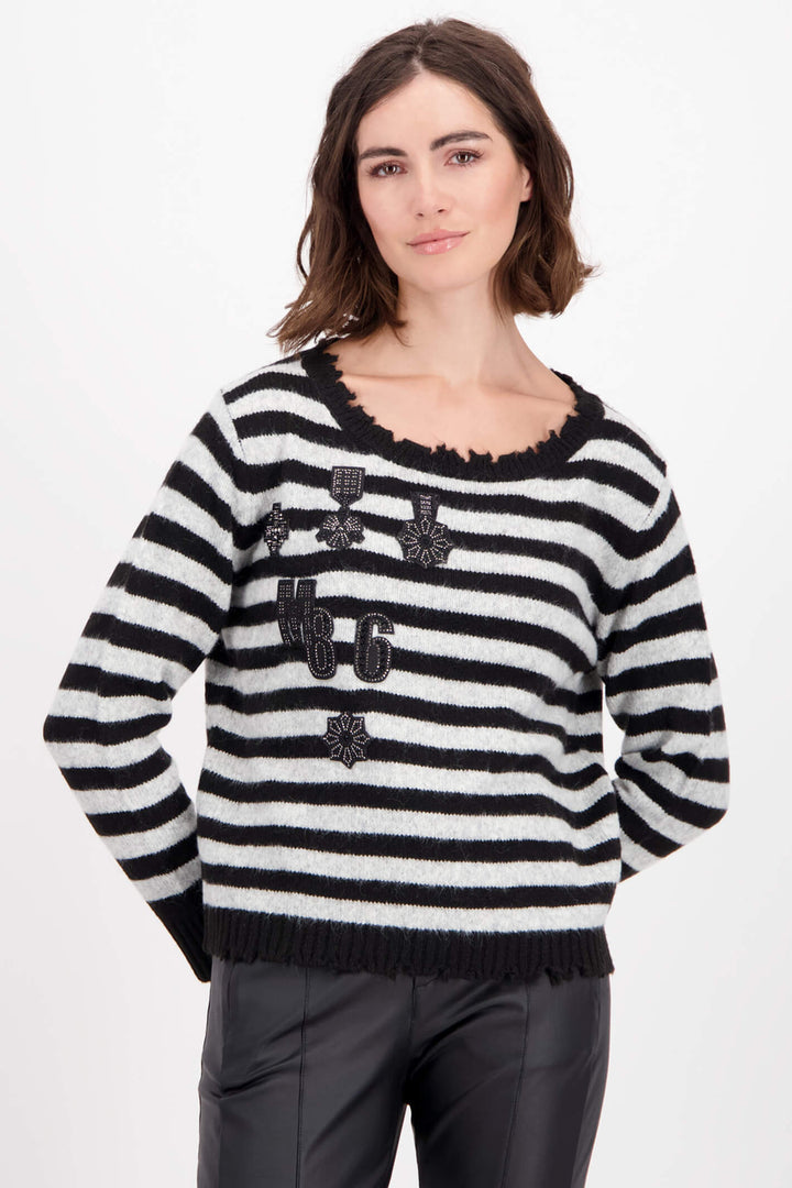 Monari 807041 Black & White Stripe Motif Detail Jumper - Experience Boutique