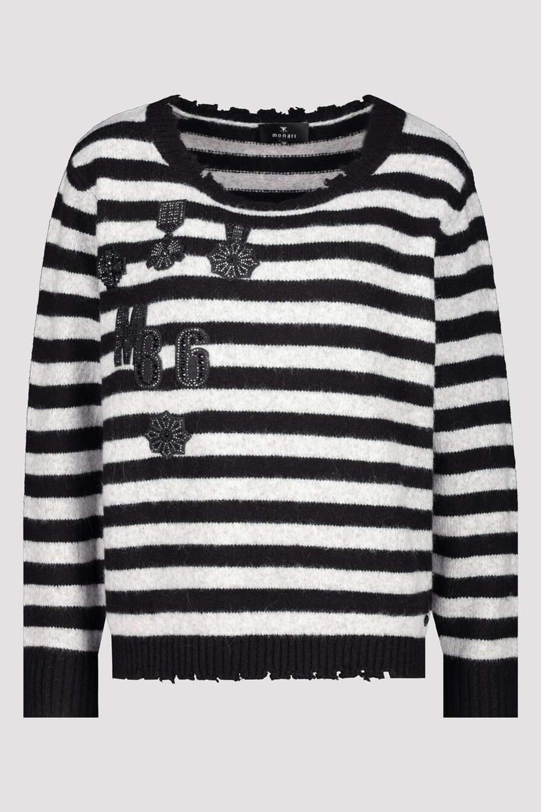 Monari 807041 Black & White Stripe Motif Detail Jumper - Experience Boutique