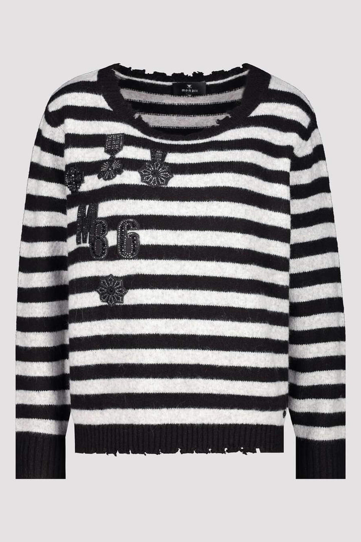 Monari 807041 Black & White Stripe Motif Detail Jumper - Experience Boutique