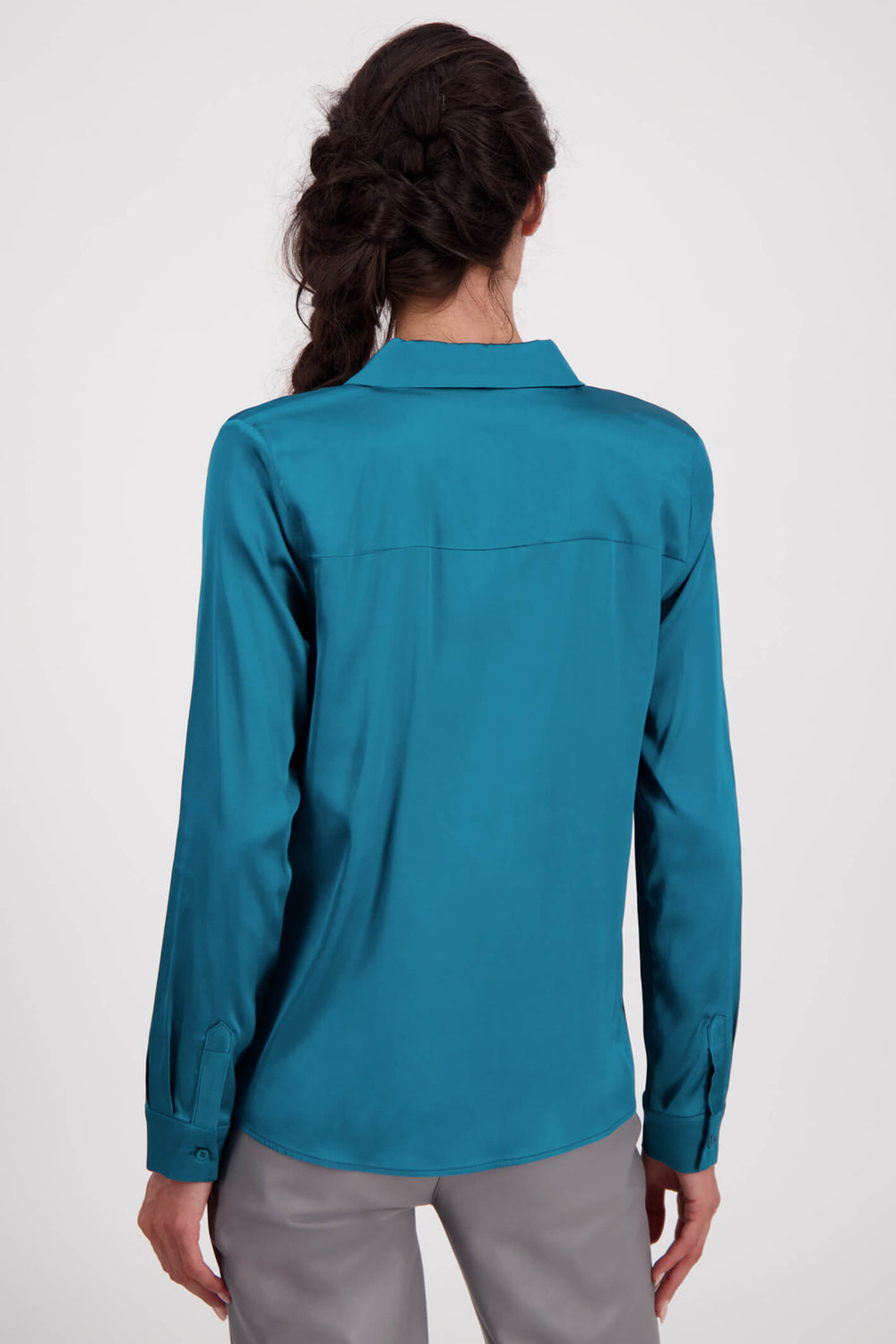 Monari 807068 761 Petrol Blue Satin Blouse - Experience Boutique