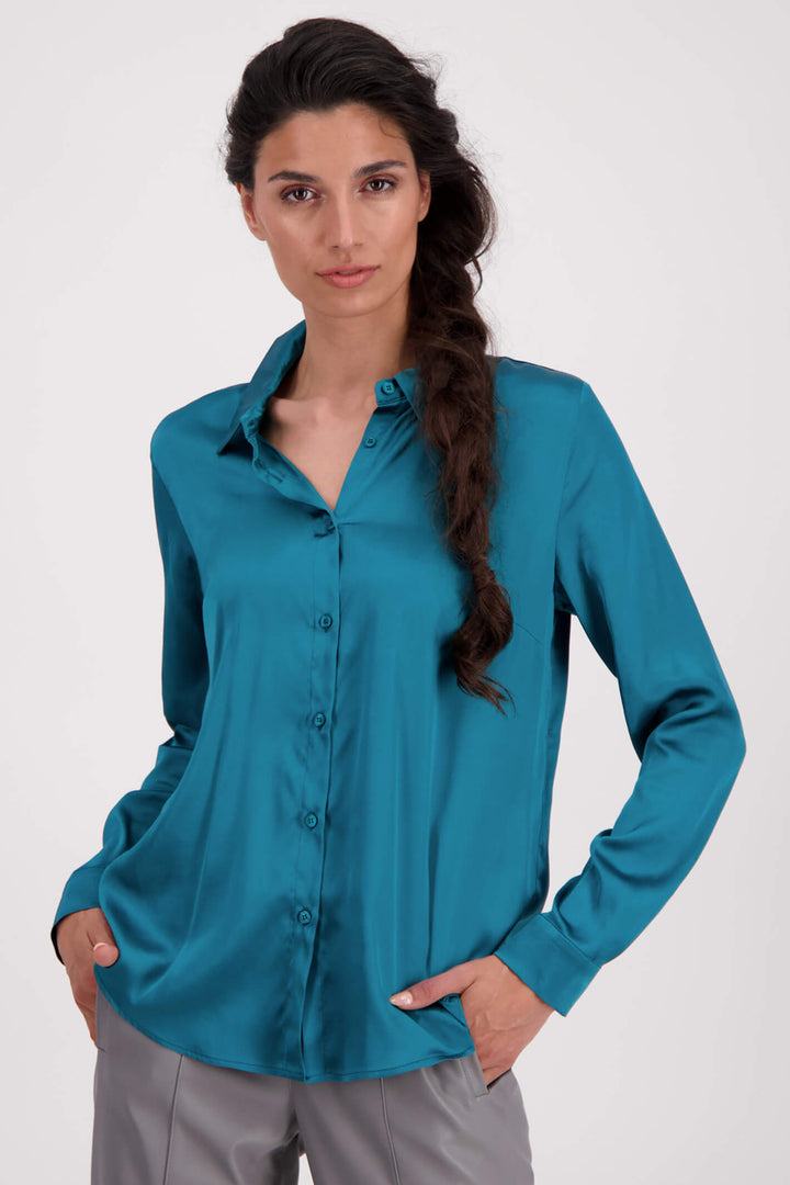 Monari 807068 761 Petrol Blue Satin Blouse - Experience Boutique