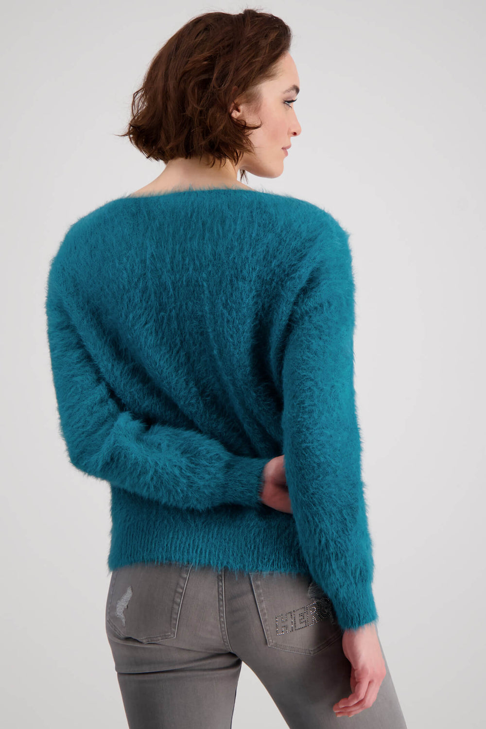 Monari 807102 761 Petrol Blue V-Neck Soft Fleece Jumper - Experience Boutique