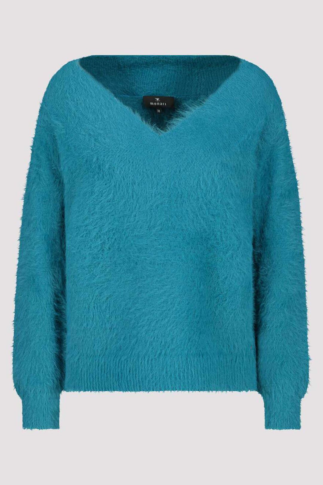 Monari 807102 761 Petrol Blue V-Neck Soft Fleece Jumper - Experience Boutique