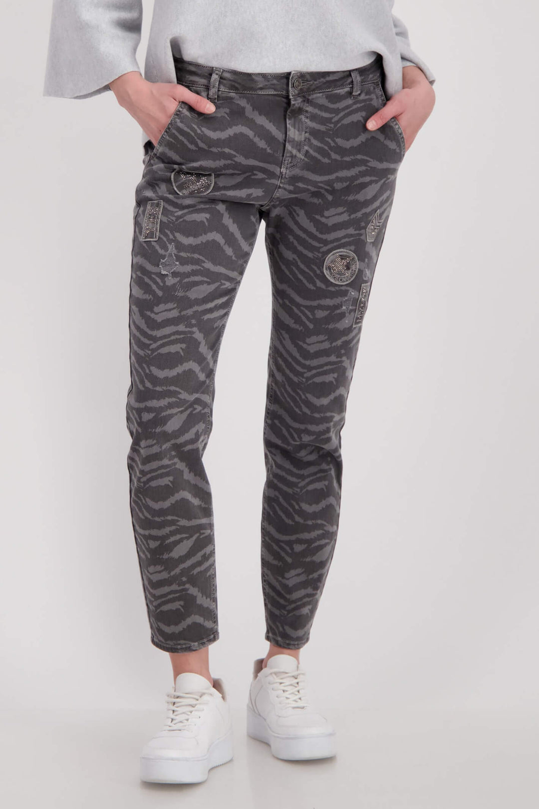 Monari 807144 998 Grey Animal Print Slim Fit Jeans - Experience Boutique