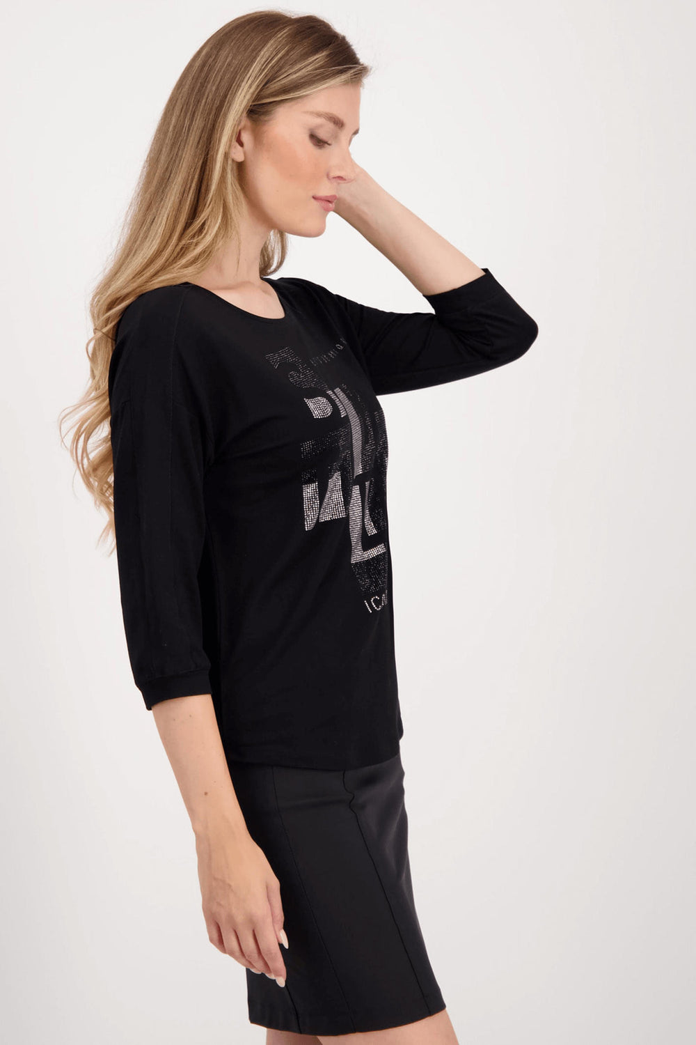 Monari 807172 Black Metallic Motif Top - Experience Boutique