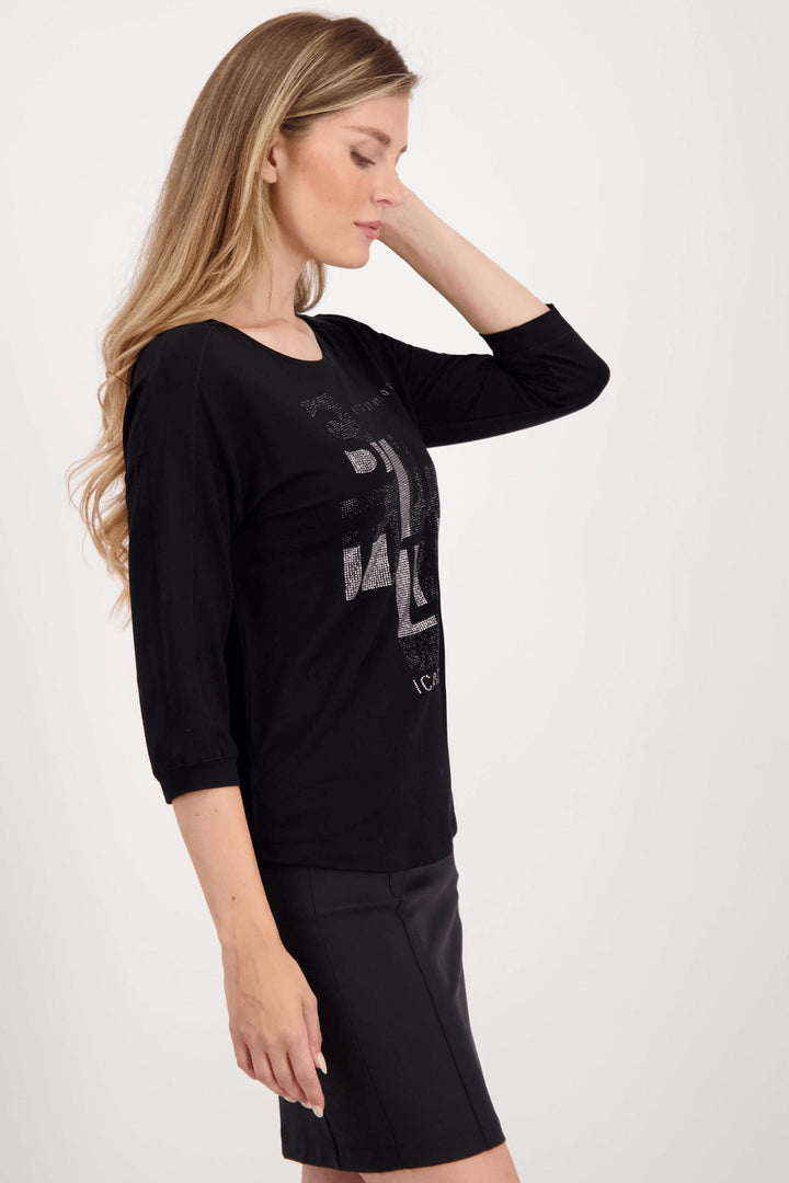 Monari 807172 Black Metallic Motif Top - Experience Boutique