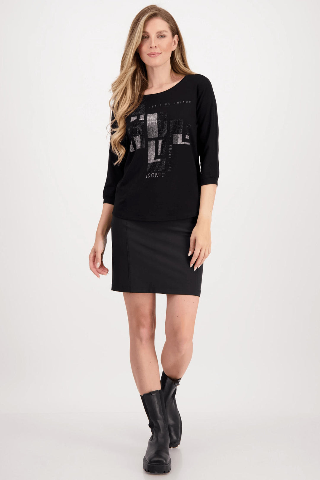 Monari 807172 Black Metallic Motif Top - Experience Boutique
