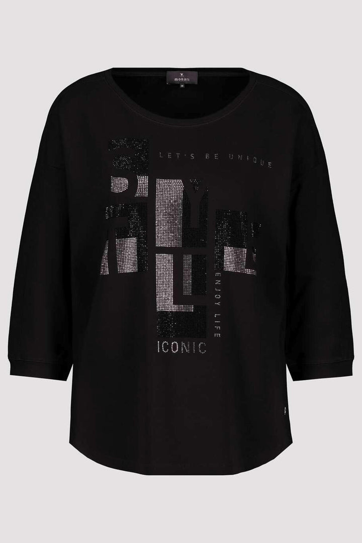 Monari 807172 Black Metallic Motif Top - Experience Boutique