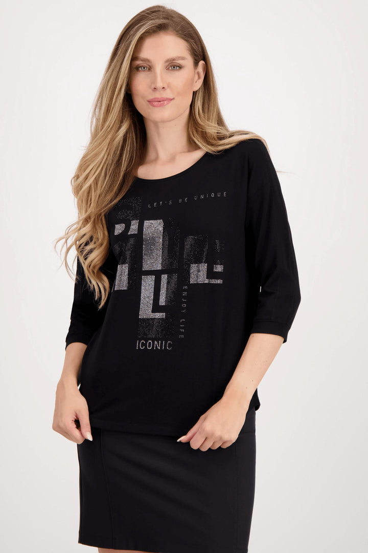 Monari 807172 Black Metallic Motif Top - Experience Boutique