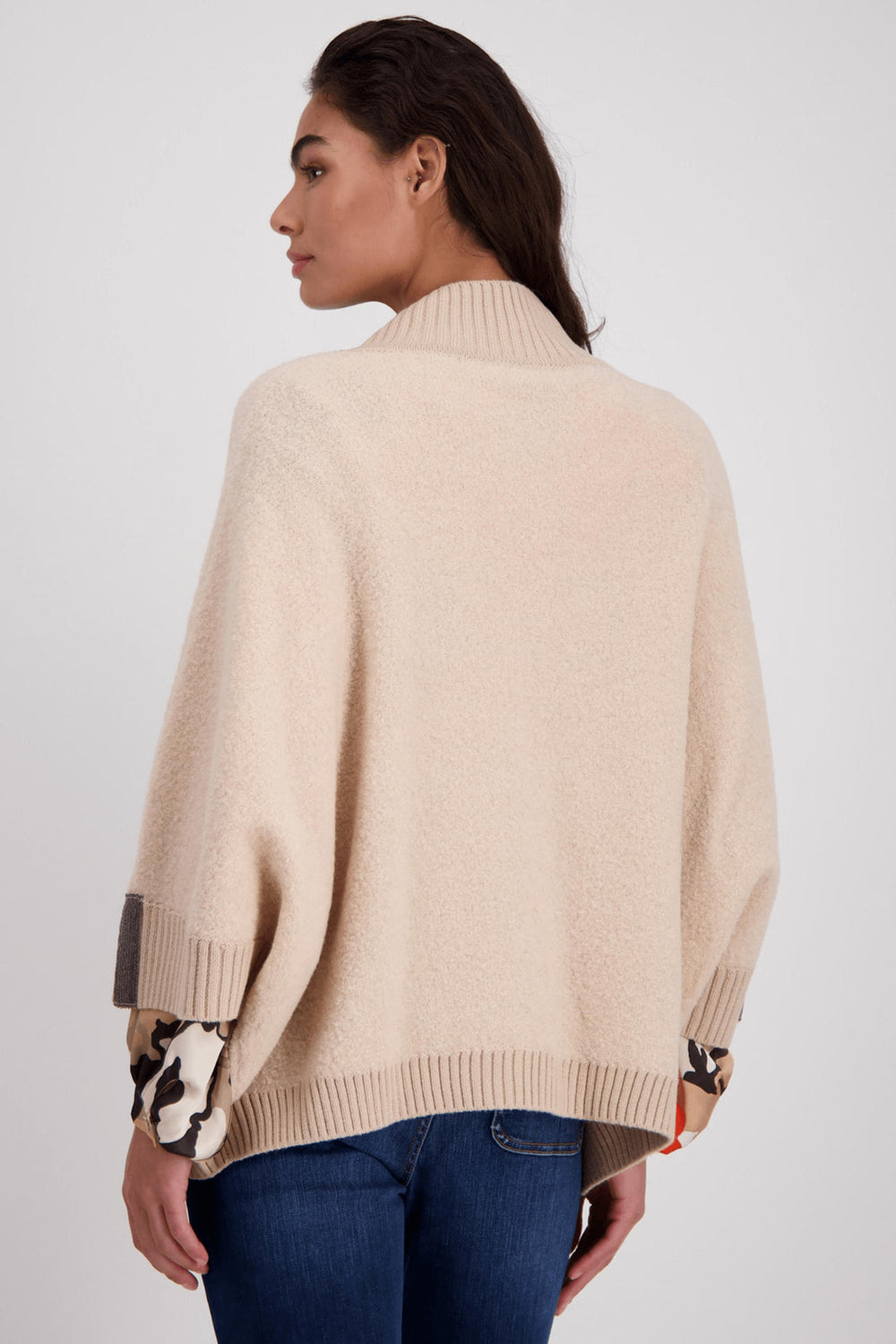 Monari 807212 Biscuit Knitted Poncho Cape Jacket - Experience Boutique