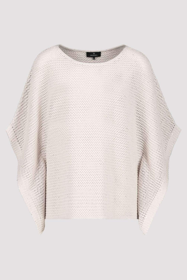 Monari 807271 Cream Knitted Openwork Poncho Jumper - Experience Boutique