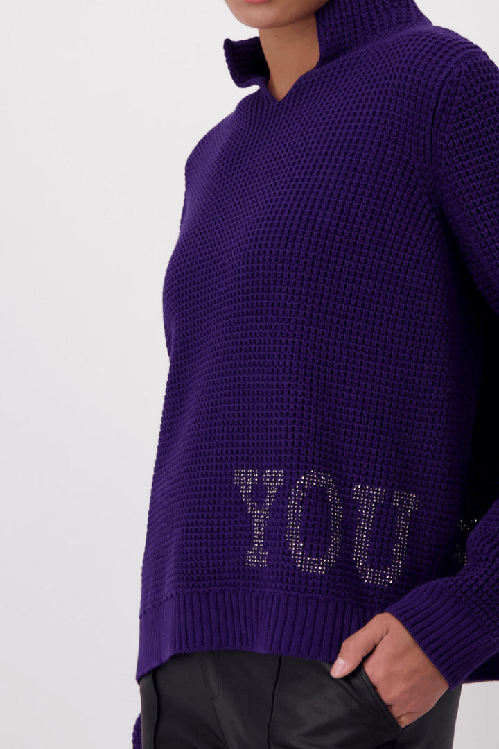 Monari 807279 Purple Pineapple Knit Jumper - Experience Boutique