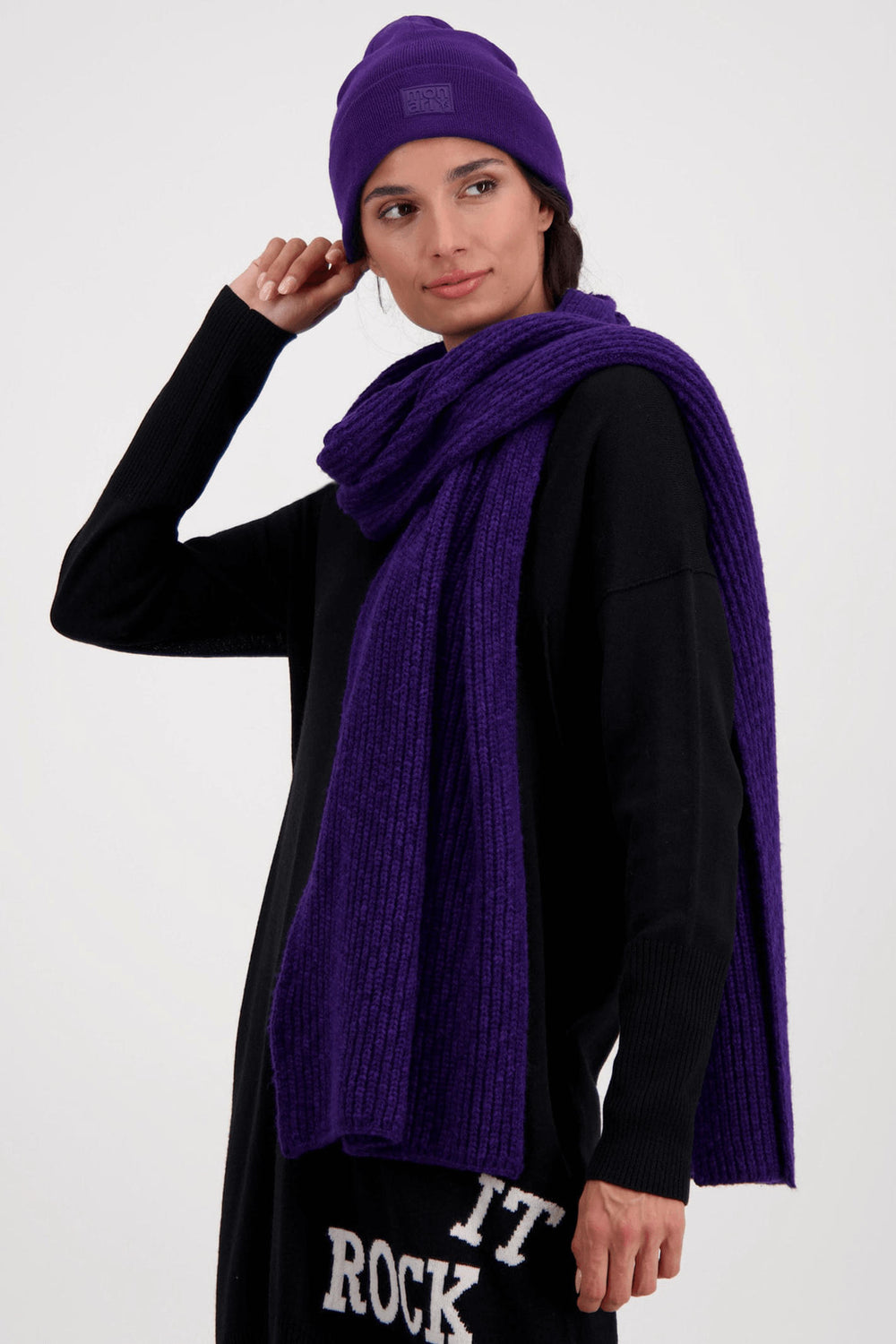 Monari 807295 Ink Purple Chunky Knit Scarf - Experience Boutique