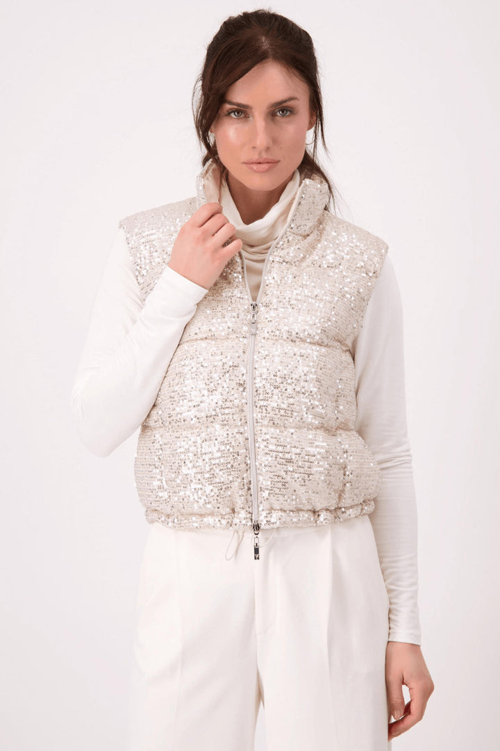 Monari 807296 Biscuit Beige Padded Sequin Gilet - Experience Boutique