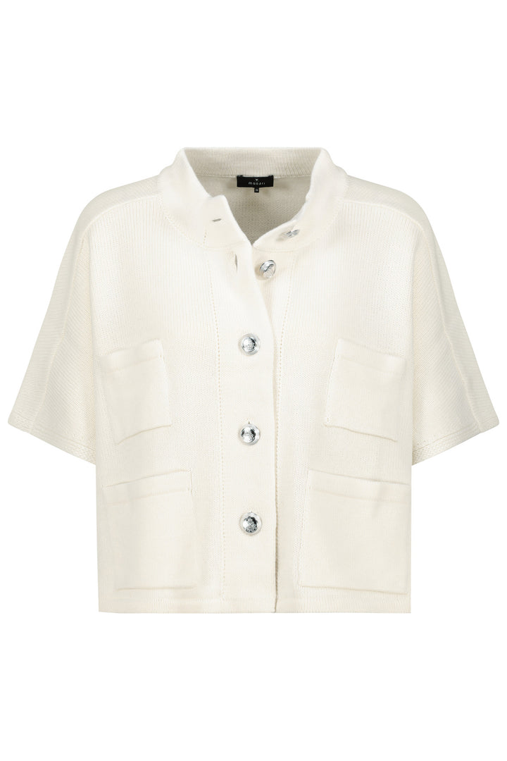Short-sleeve cream blouse with buttons on a white background