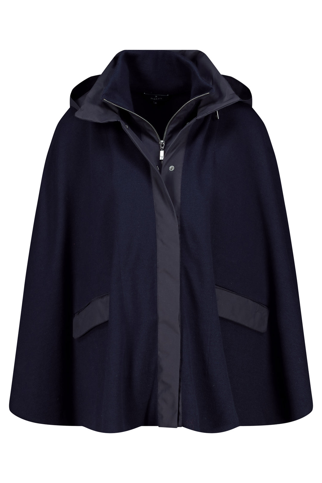 Navy blue cape with gray lining on a white background