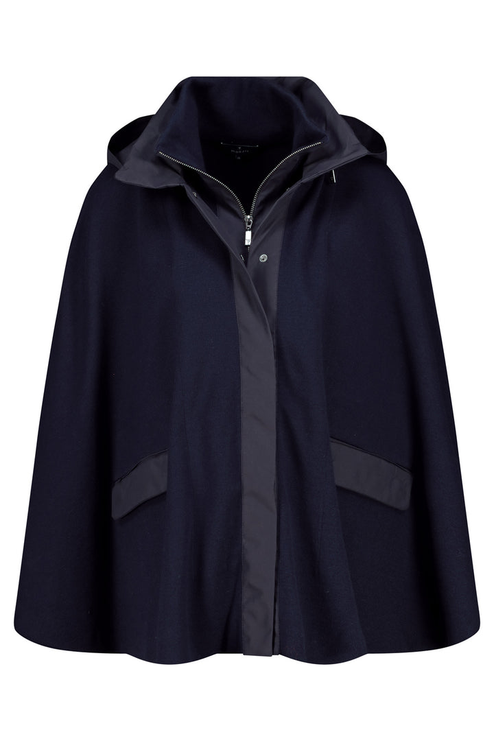 Navy blue cape with gray lining on a white background