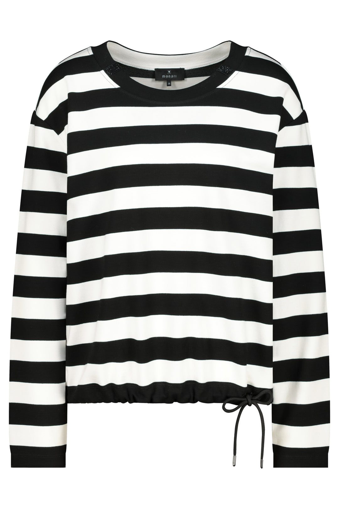 Black and white striped long-sleeve shirt on a white background